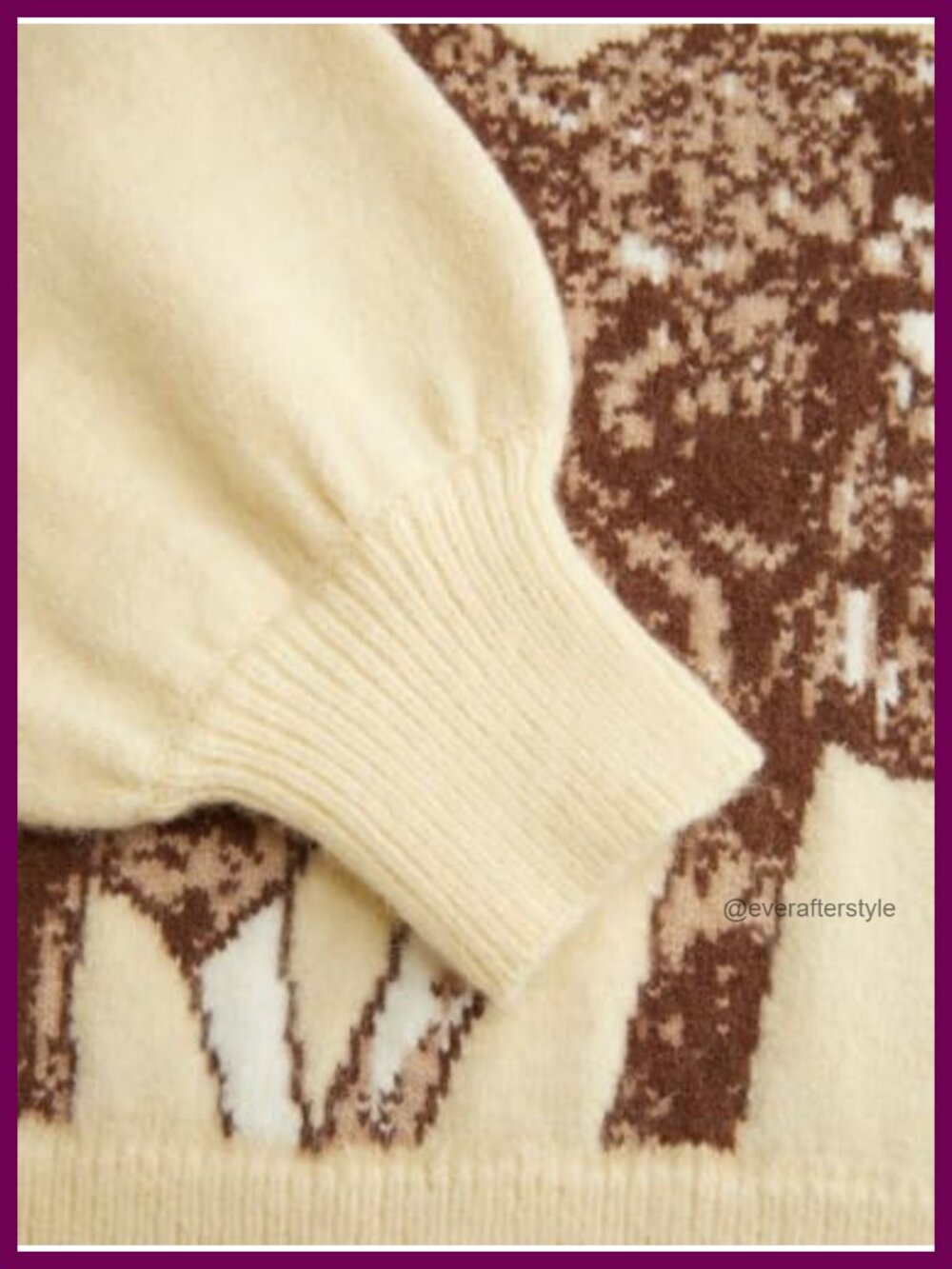 Off Shoulder Knit Pullover Sweater with Deer Graphic, Cottagecore Style - Picture 3 of 4